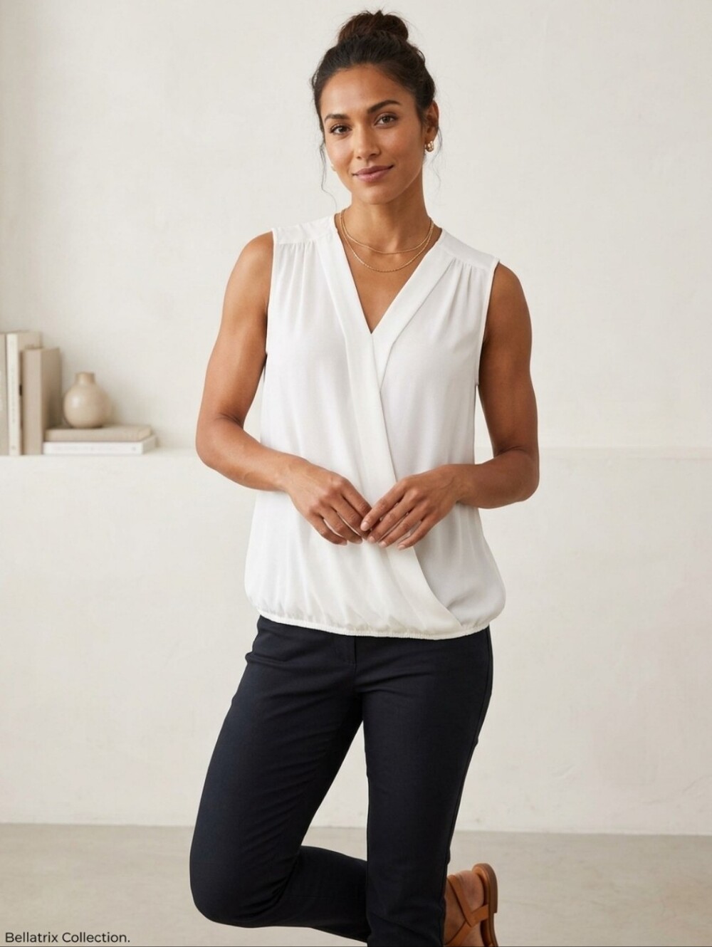 Bellatrix Sleeveless Surplice Blouse in Cream